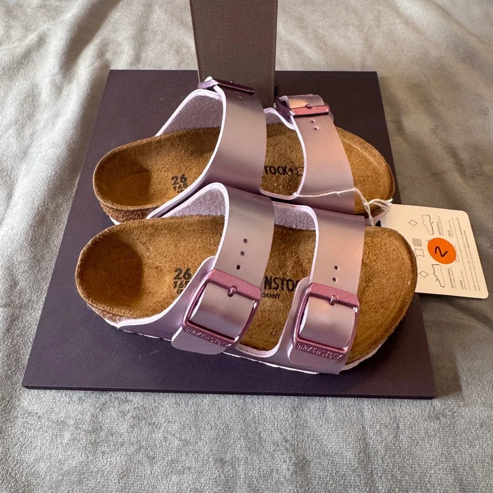Birkenstock Kids Arizona Sandal 26 Lavender Pink Electric Metallic Slides